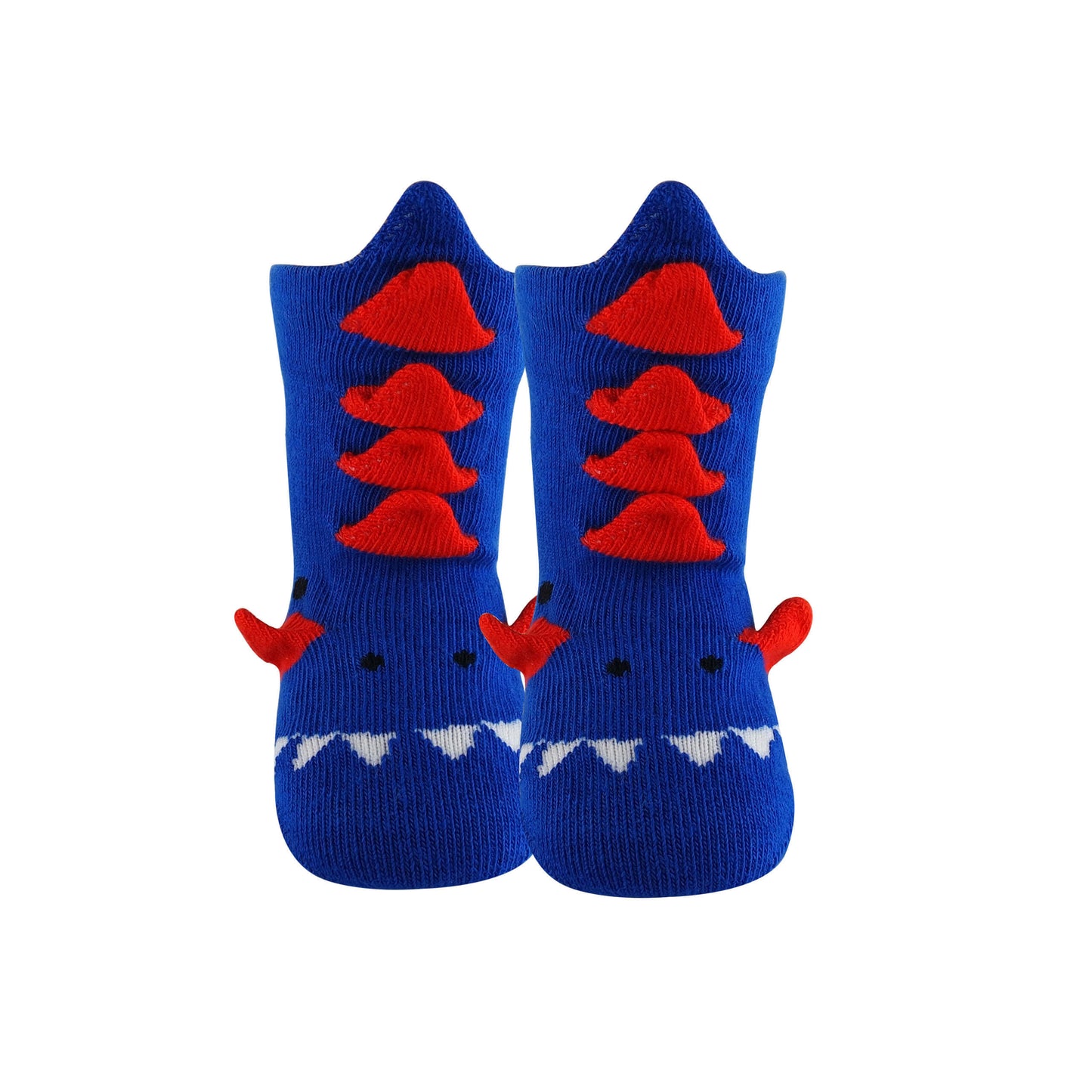 Photo of 3D navy blue color dinosaur baby socks with cute dinosaur design.