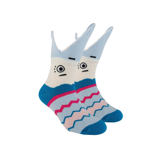 Vibrant pink 3D accessories shark kids socks with an eye-catching shark pattern.