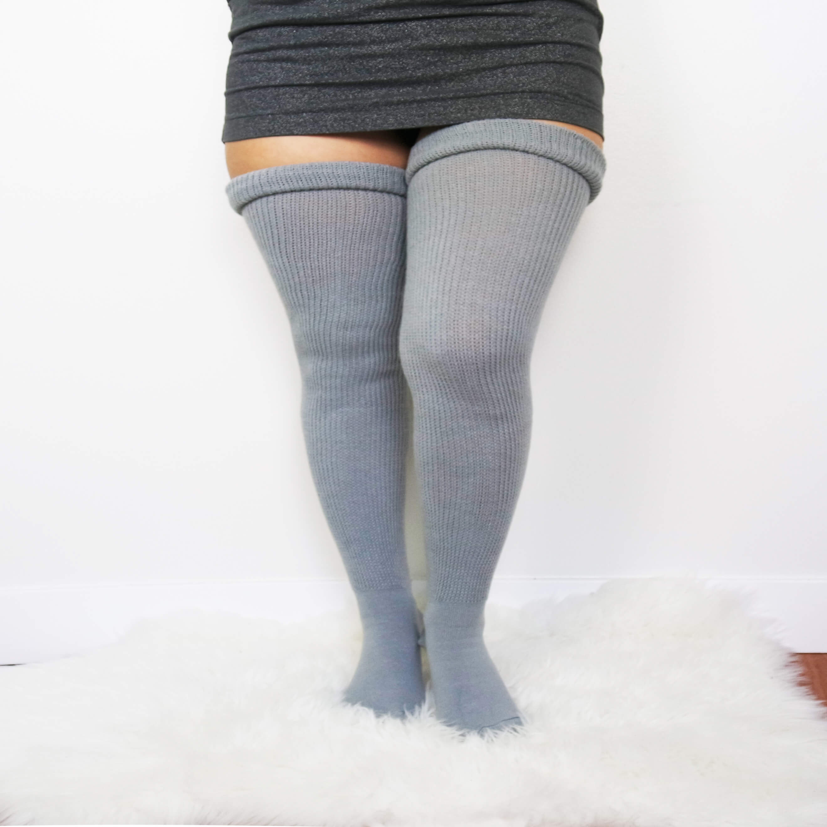 Women s Plus Size Gray Over Knee Socks Sockmate