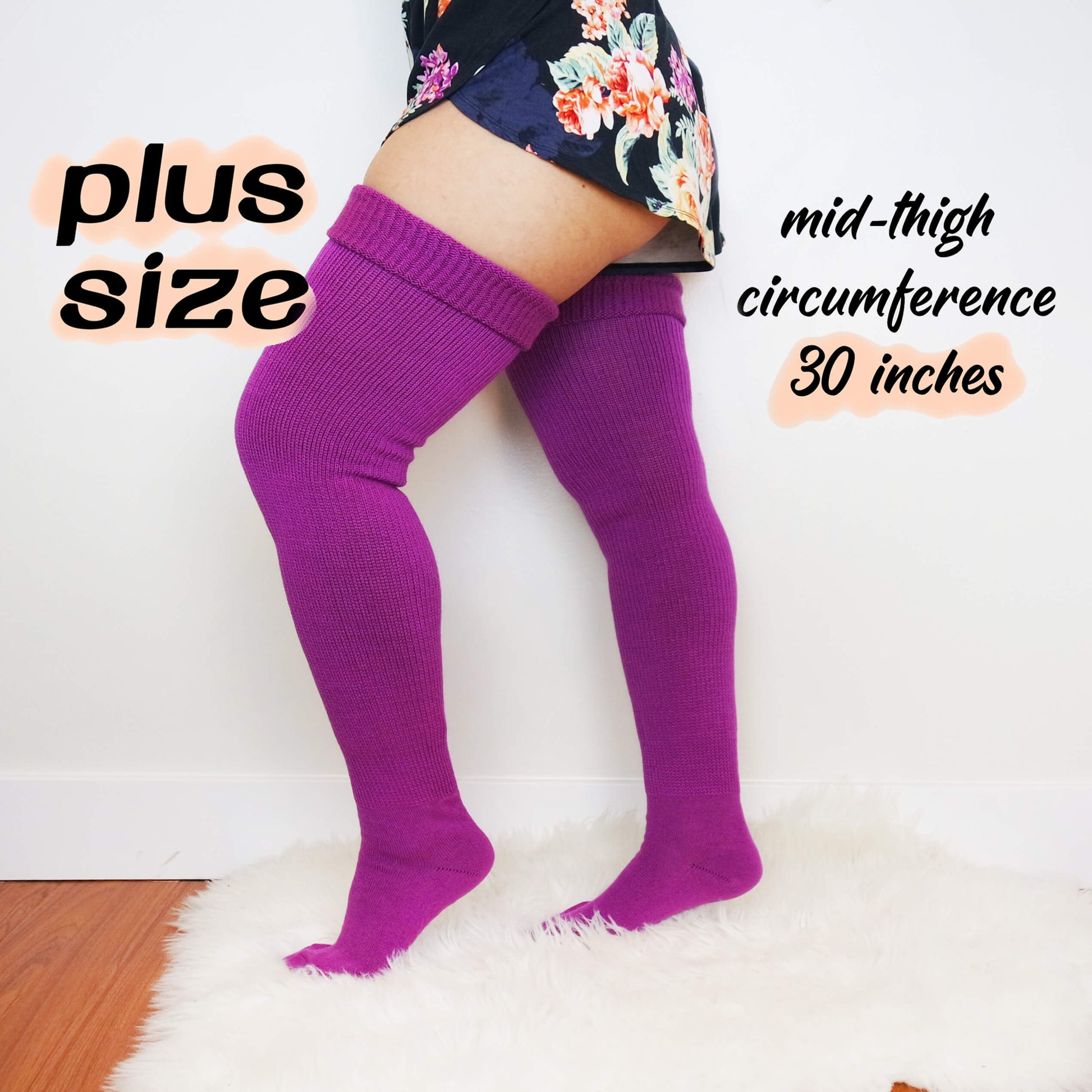 "Purple plus size thigh high socks, a versatile and chic choice for adding a pop of color to any outfit."