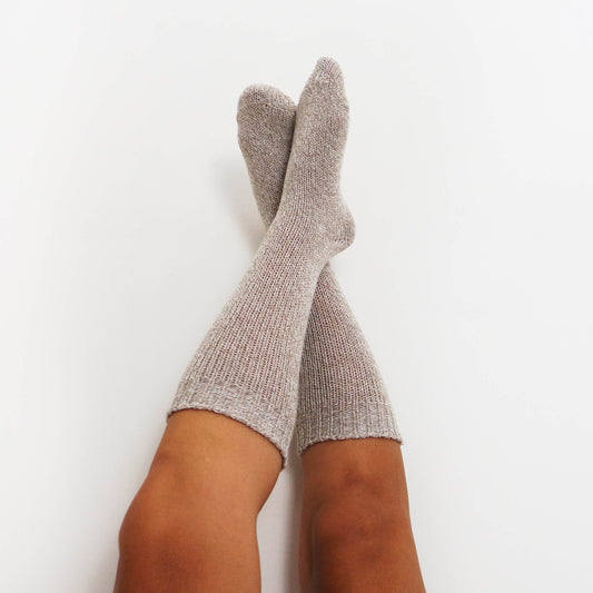 Women's Beige Wool Knee High Socks - Sockmate