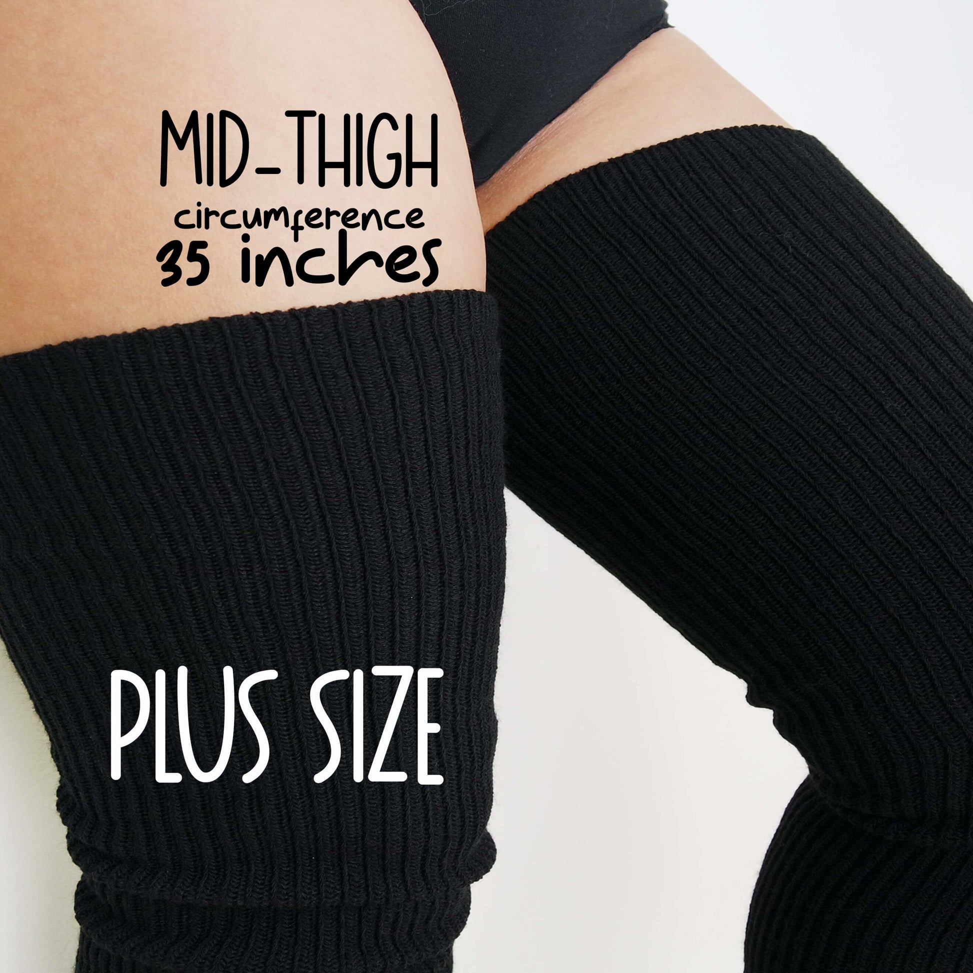 Women's Plus Size Ribbed Black Thigh High Socks