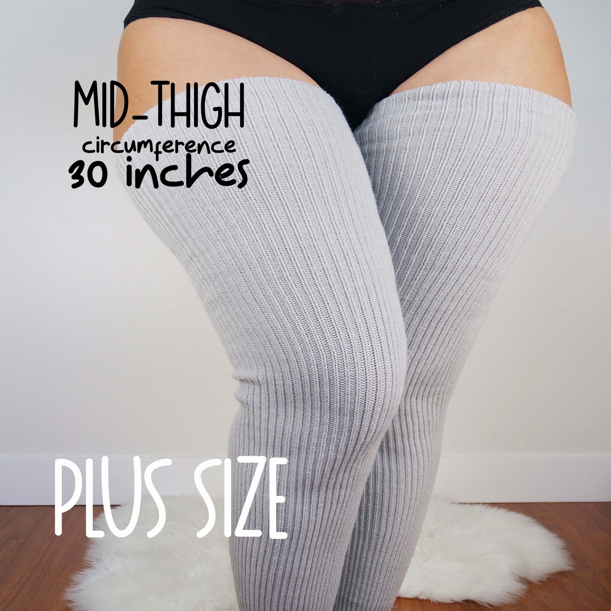 Sockmate plus size thigh socks, ribbed style grey color, extra long leg warmers for curve legs, plus size women outfits