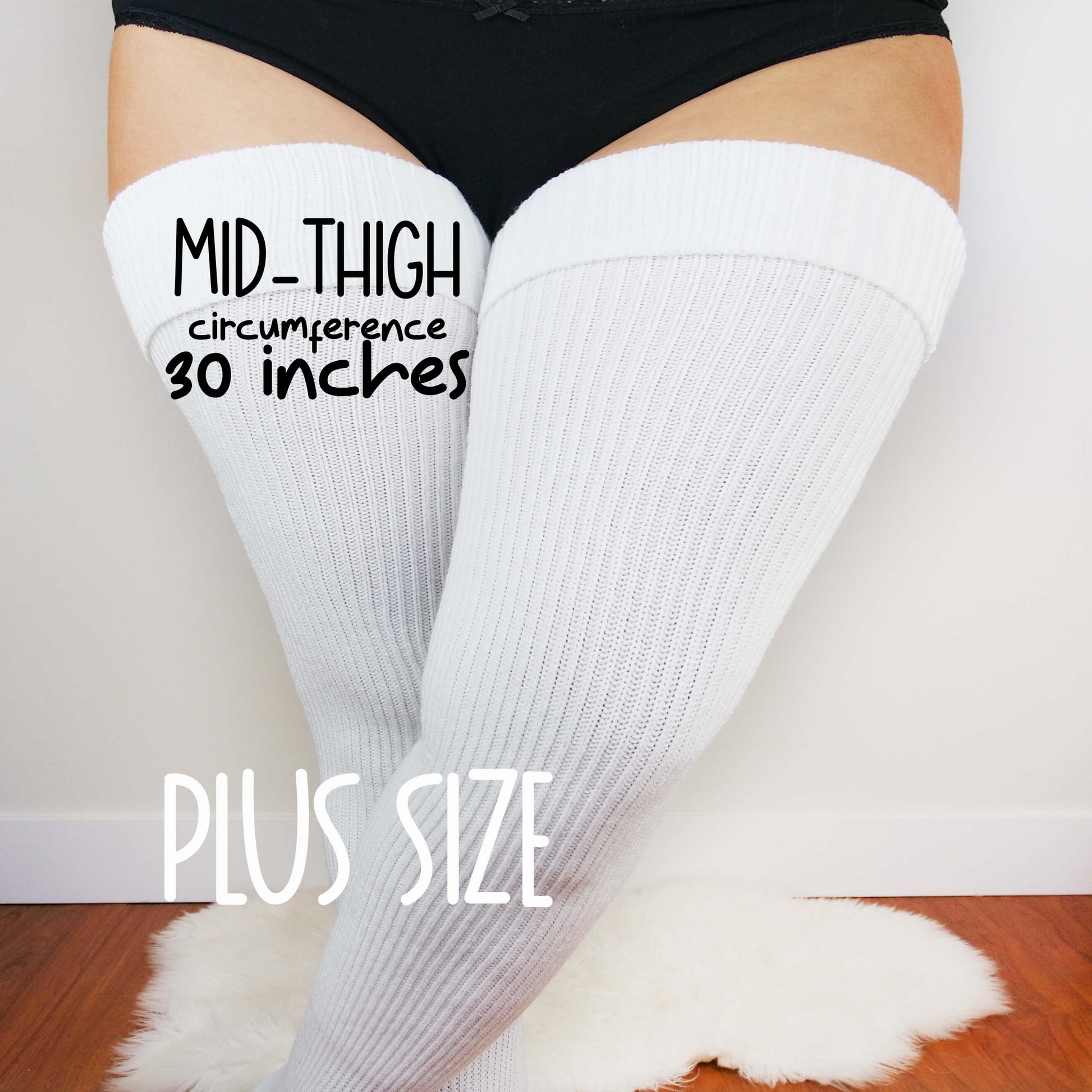 Sockmate plus size thigh socks, ribbed style white color, extra long leg warmers for curve legs, plus size women outfits