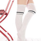Gray-Black Striped White Cotton Thigh High Socks - Sockmate