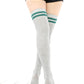 Green Striped Gray Cotton Thigh High Socks - Sockmate