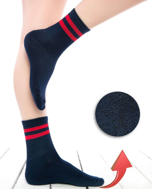 Women's Navy Color-Red Striped Cotton Socks